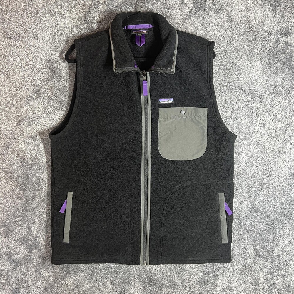Patagonia Synchilla Vest Mens Large Black Quilted Full Zip Pockets Collared